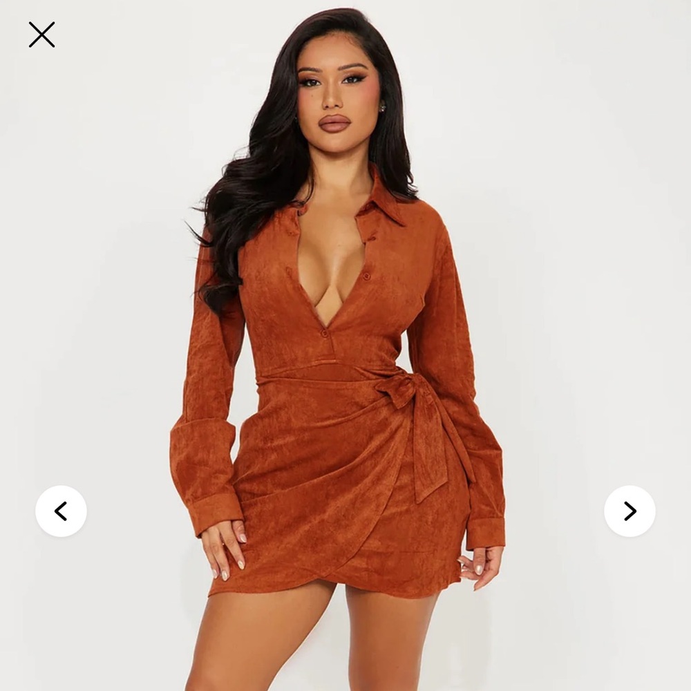 Fashion Nova Rust Long Sleeve Dress